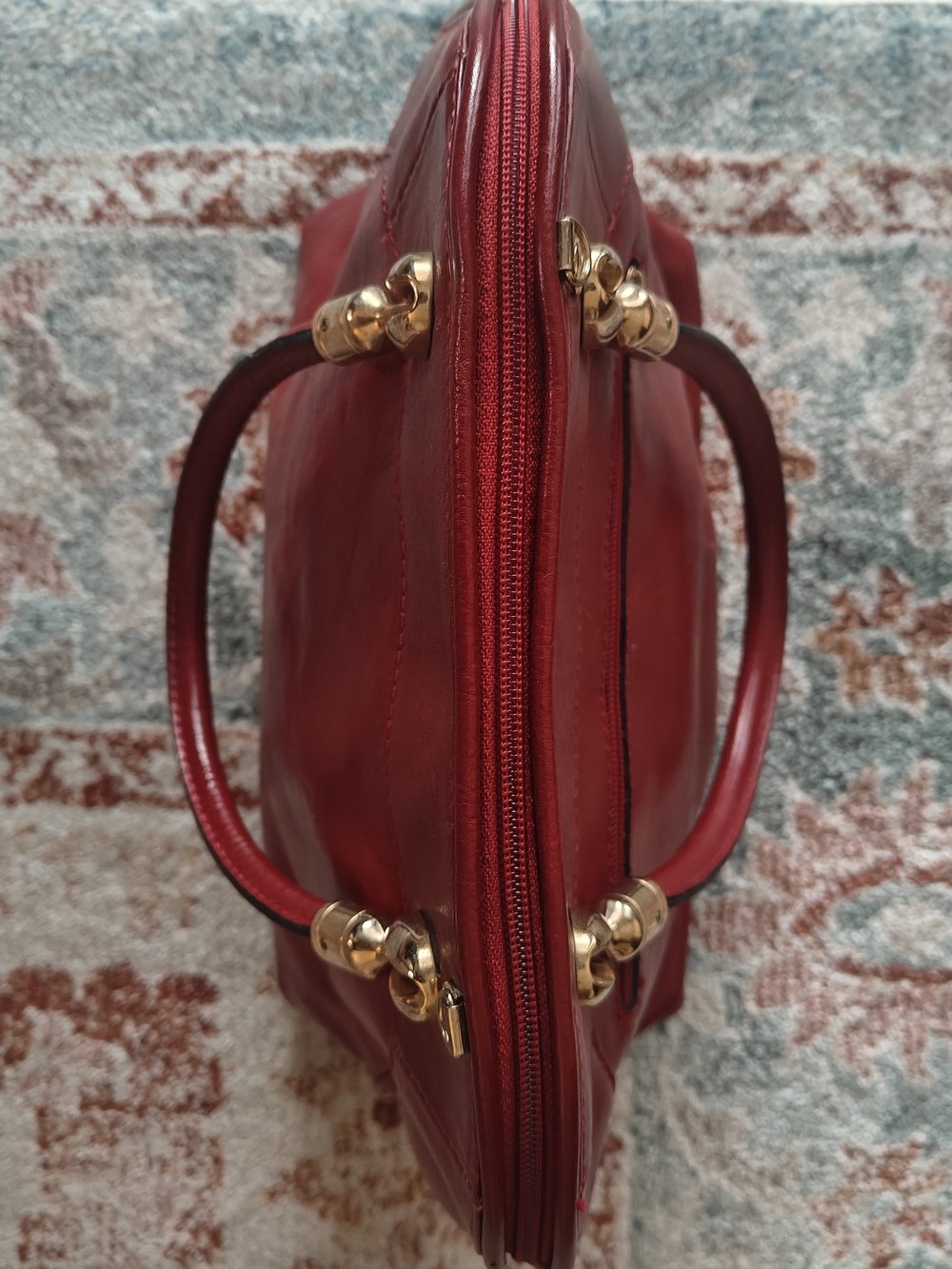 Vintage Italian Genuine Leather Dome Satchel Bag Burgundy Made In Italy - Picture 7 of 14